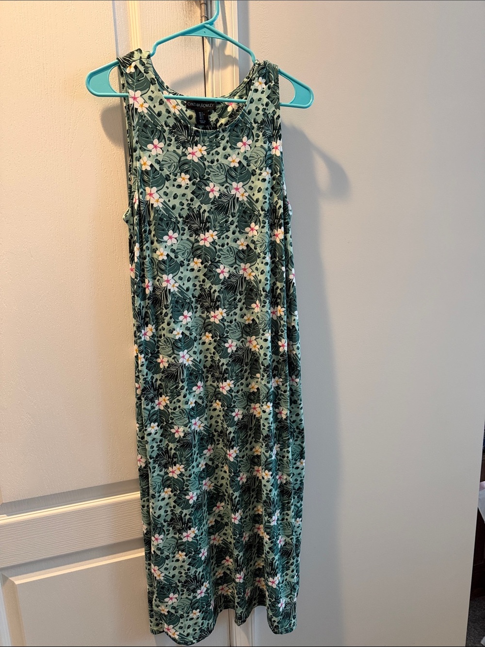 Cynthia Rowley Green Floral Tank Maxi Dress with Pink & Cream Flowers